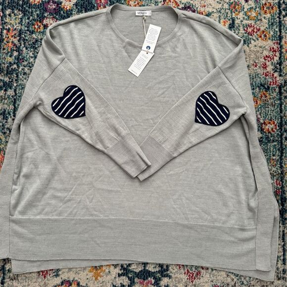Mersea Sweaters - Women's Light Gray Heart Elbow-Patch Sweater